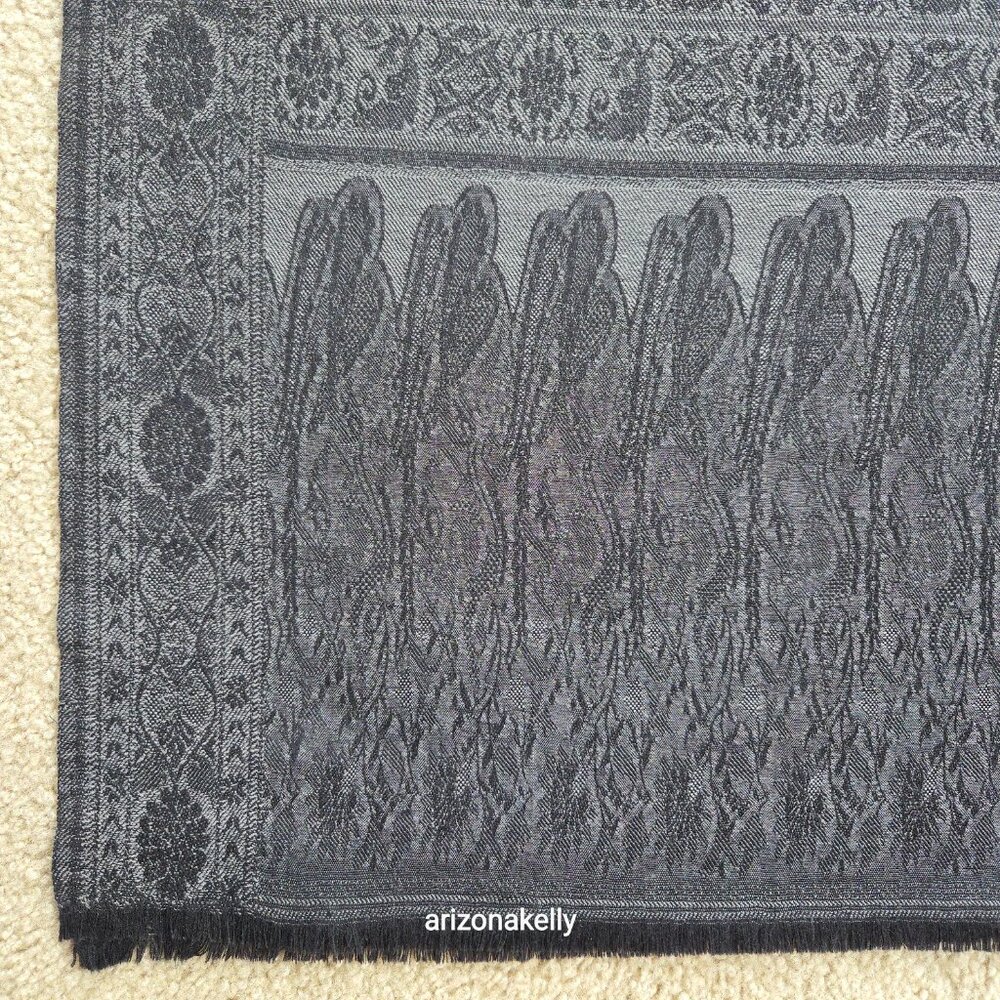 Talbots Wool Scarf Wrap Jacquard Lightweight Black & Grey - Picture 5 of 12